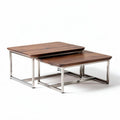 Wooden nesting coffee tables set with black metal legs natural finish