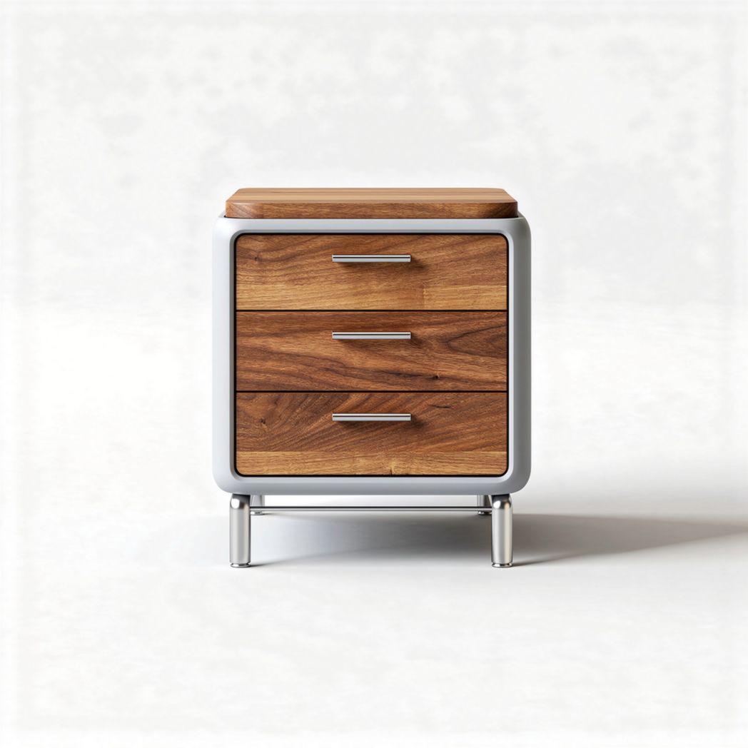 Wooden nightstand with three drawers and metal legs 40 x 40 x 50cm