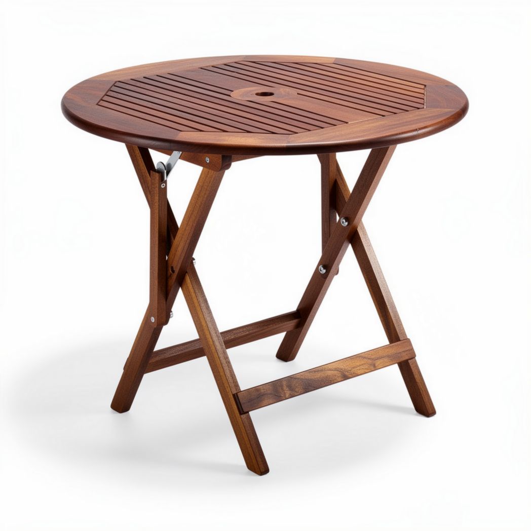 Round folding table made of acacia wood for indoor and outdoor use 90 x 90 x 75cm
