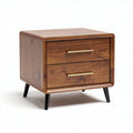 Wooden nightstand with two drawers and metal handles 24 x 18 x 24 inches