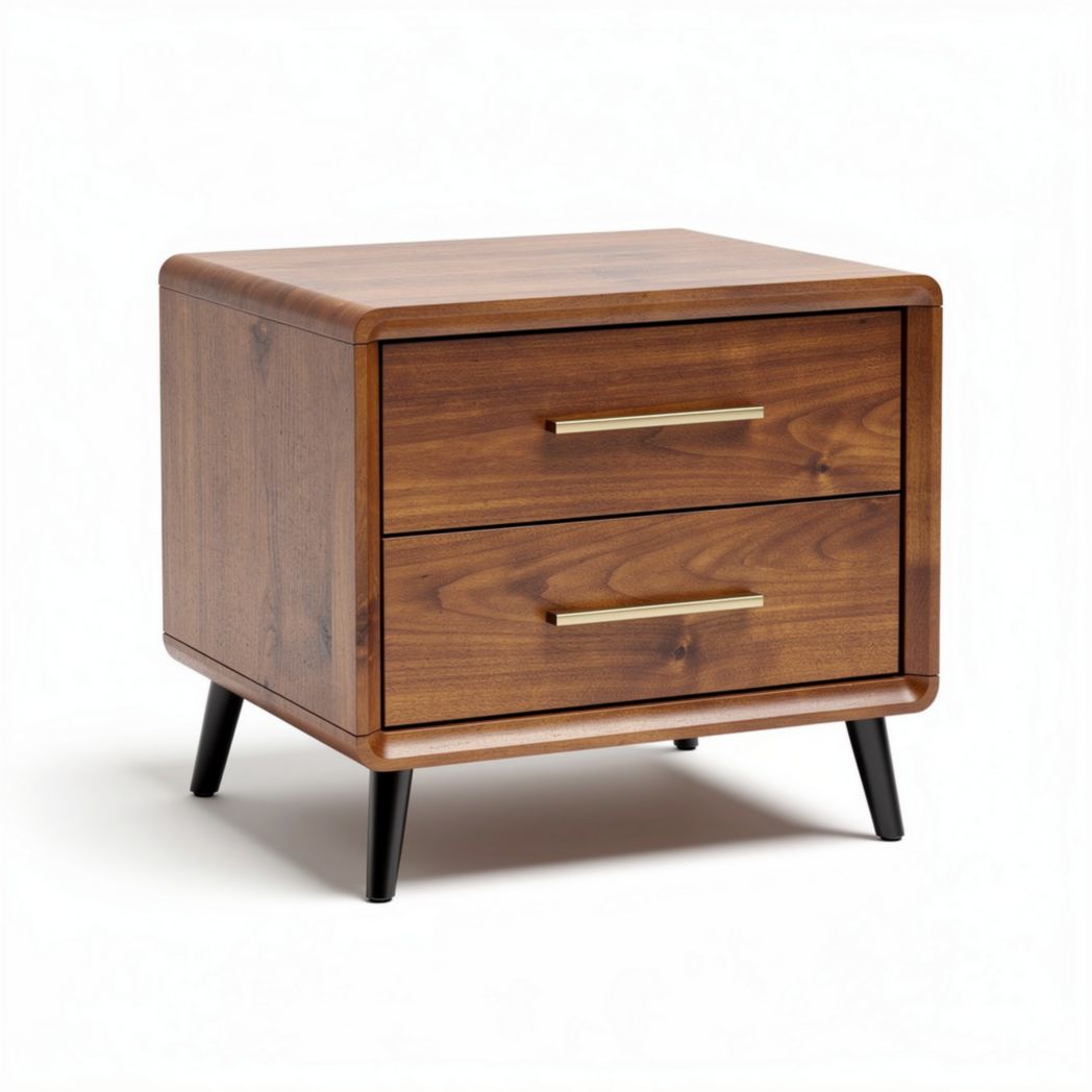 Wooden nightstand with two drawers and metal handles 24 x 18 x 24 inches