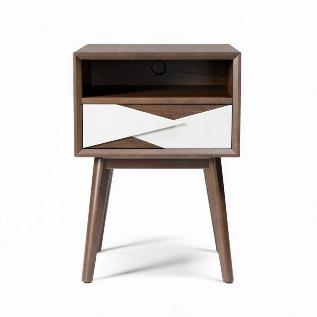 Wooden nightstand with white drawer and open shelf 45 x 40 x 60cm
