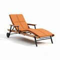 Wooden frame outdoor chaise lounge with adjustable backrest in orange fabric 178 x 65 x 85cm