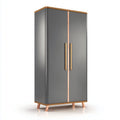 Modern two-door wardrobe with wood finish and cream color design 90 x 45 x 180cm