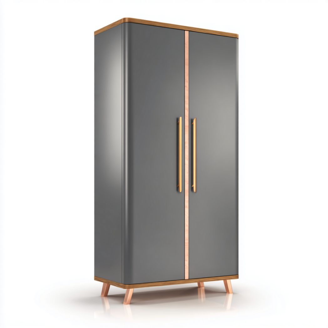 Modern two-door wardrobe with wood finish and cream color design 90 x 45 x 180cm