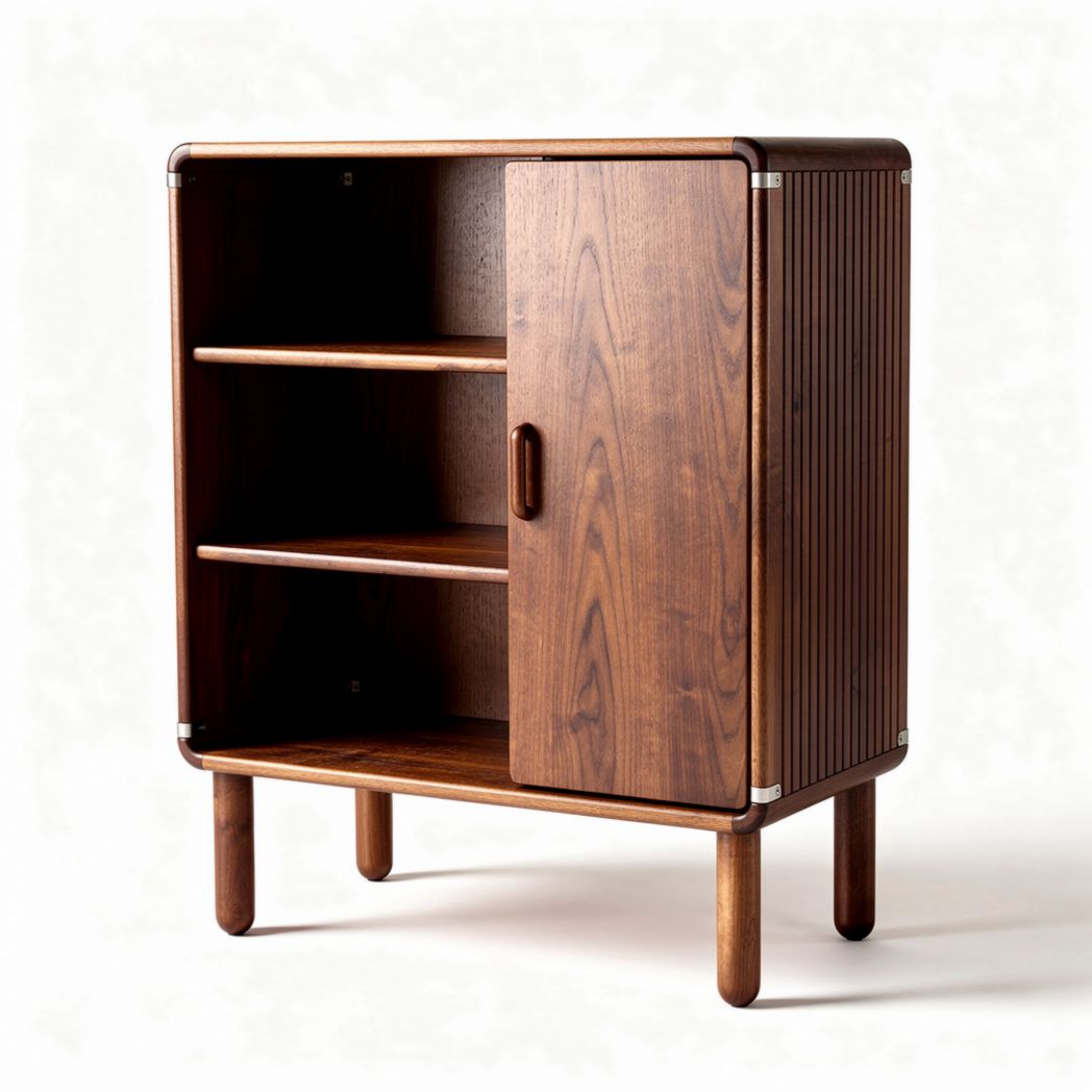 Wooden storage cabinet with two shelves and a sliding door 80 x 40 x 85cm