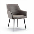 Leather dining chair with armrests and black metal legs in grey color 50 x 55 x 85cm