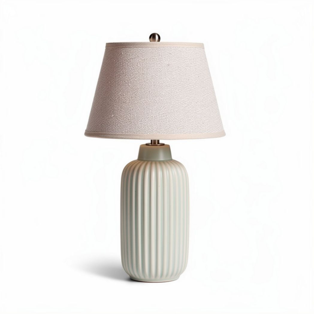 Ceramic table lamp with fabric shade and ribbed texture 25 x 25 x 50cm