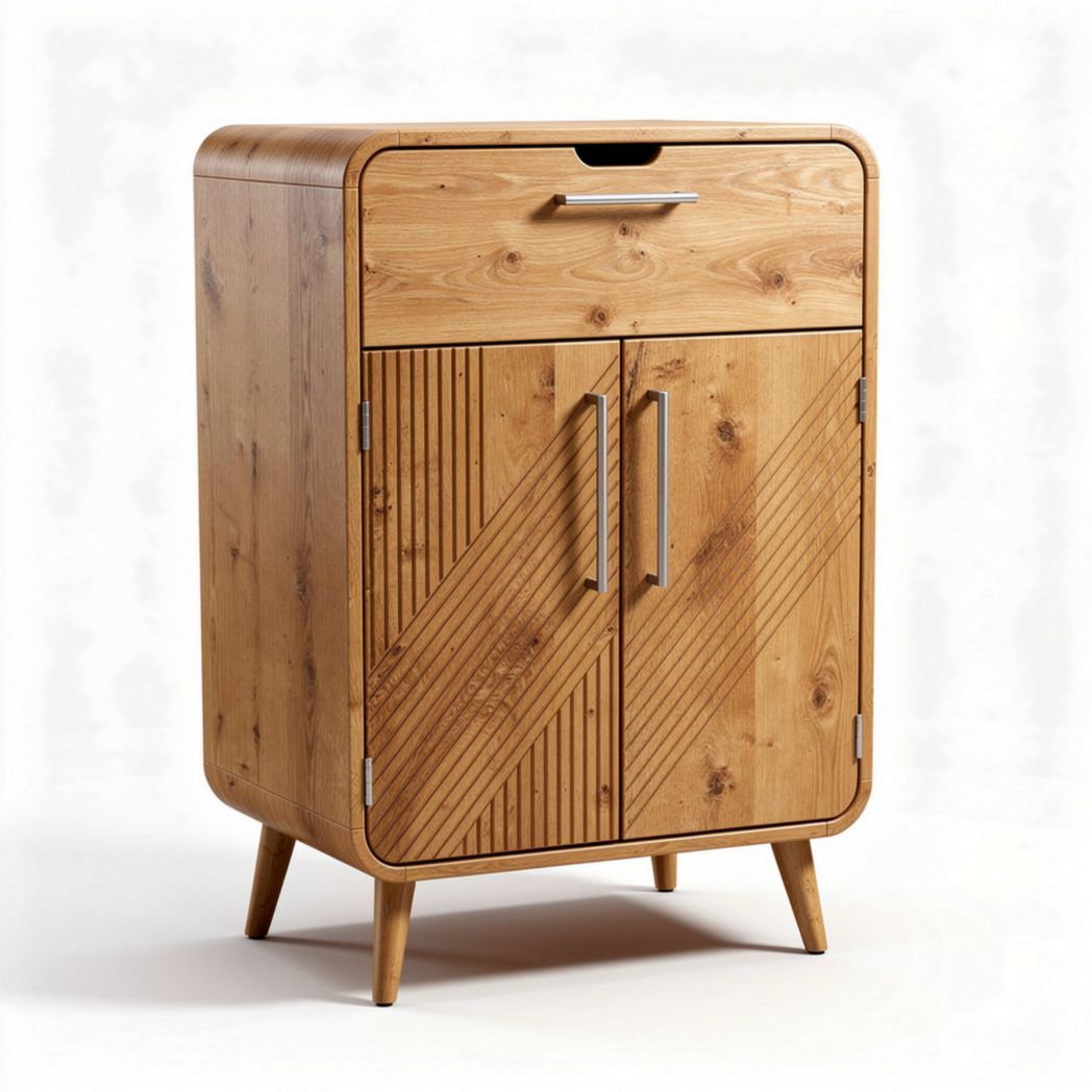 Wood storage cabinet with decorative doors and top drawer 80 x 45 x 100cm