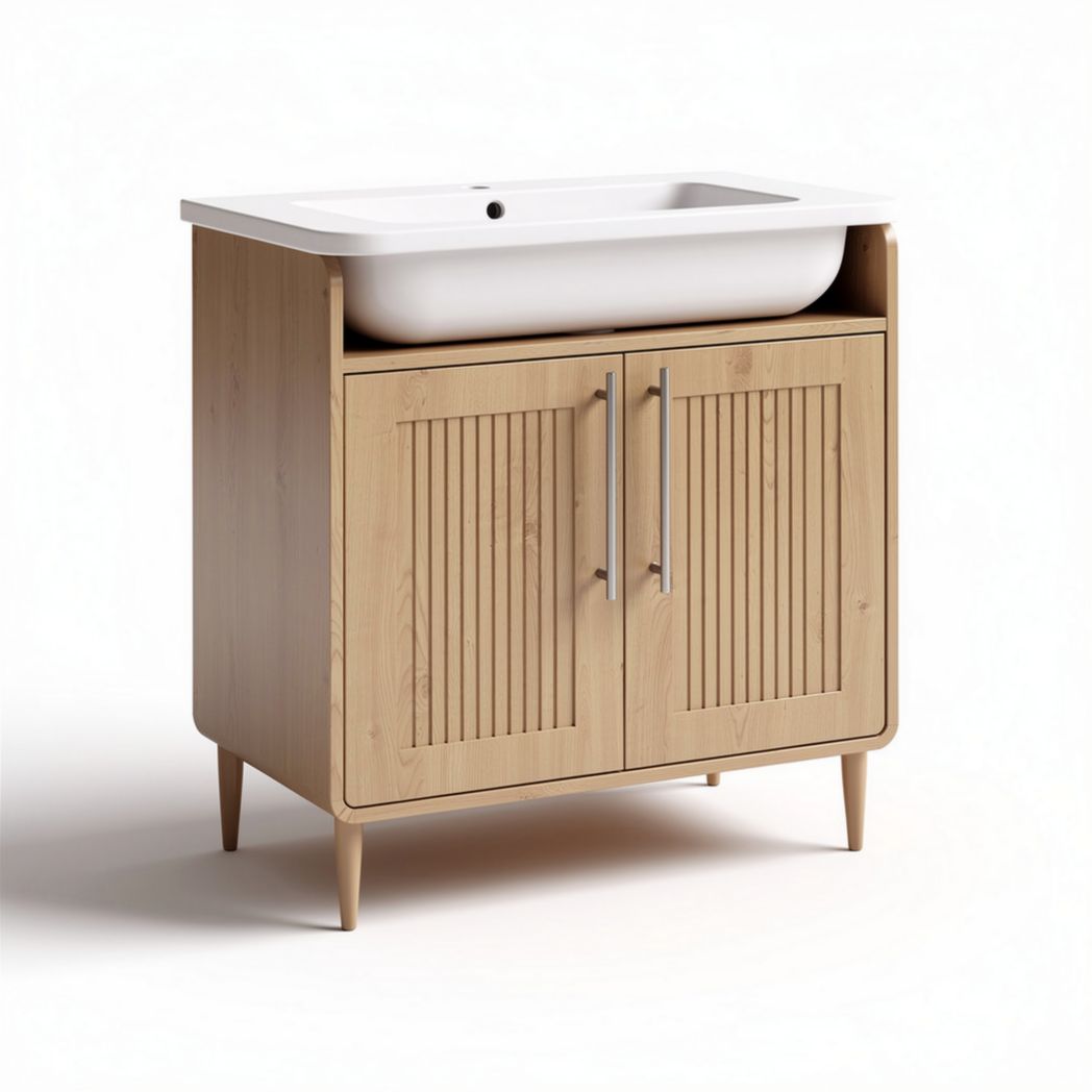 Wooden bathroom vanity with sink storage cabinet 80 x 50 x 85cm natural finish