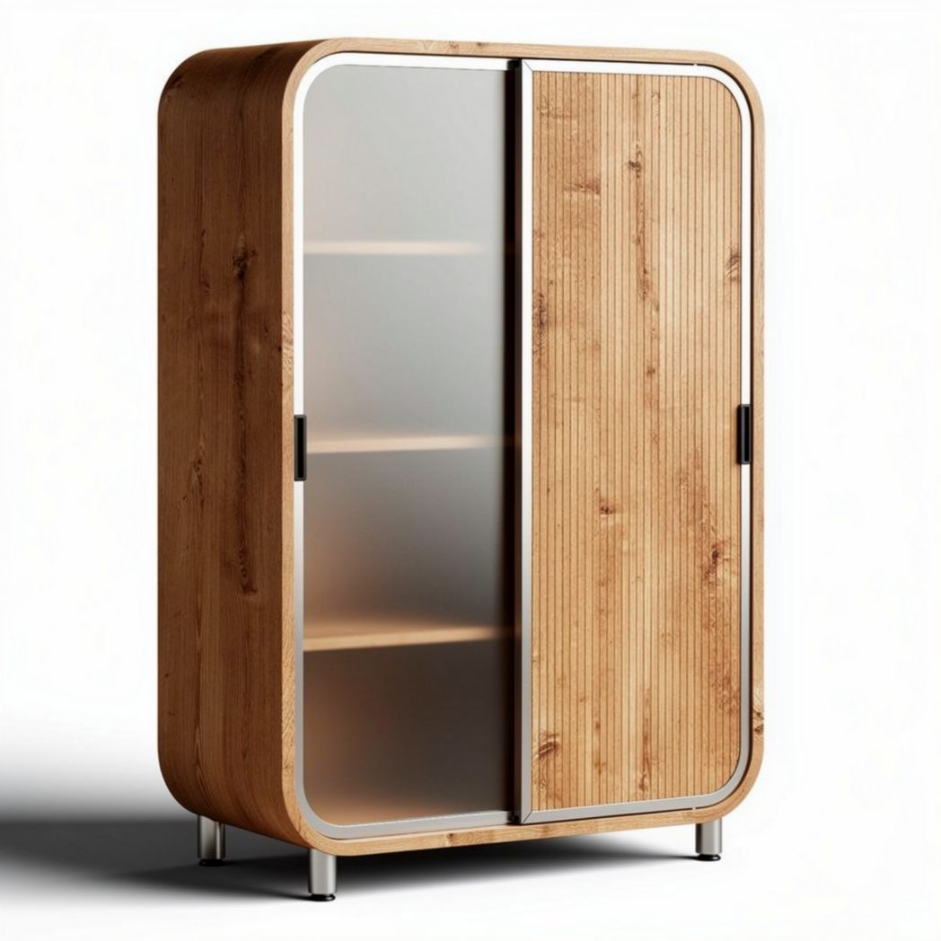 Wooden cabinet with glass doors and shelves for storage 80 x 40 x 120cm