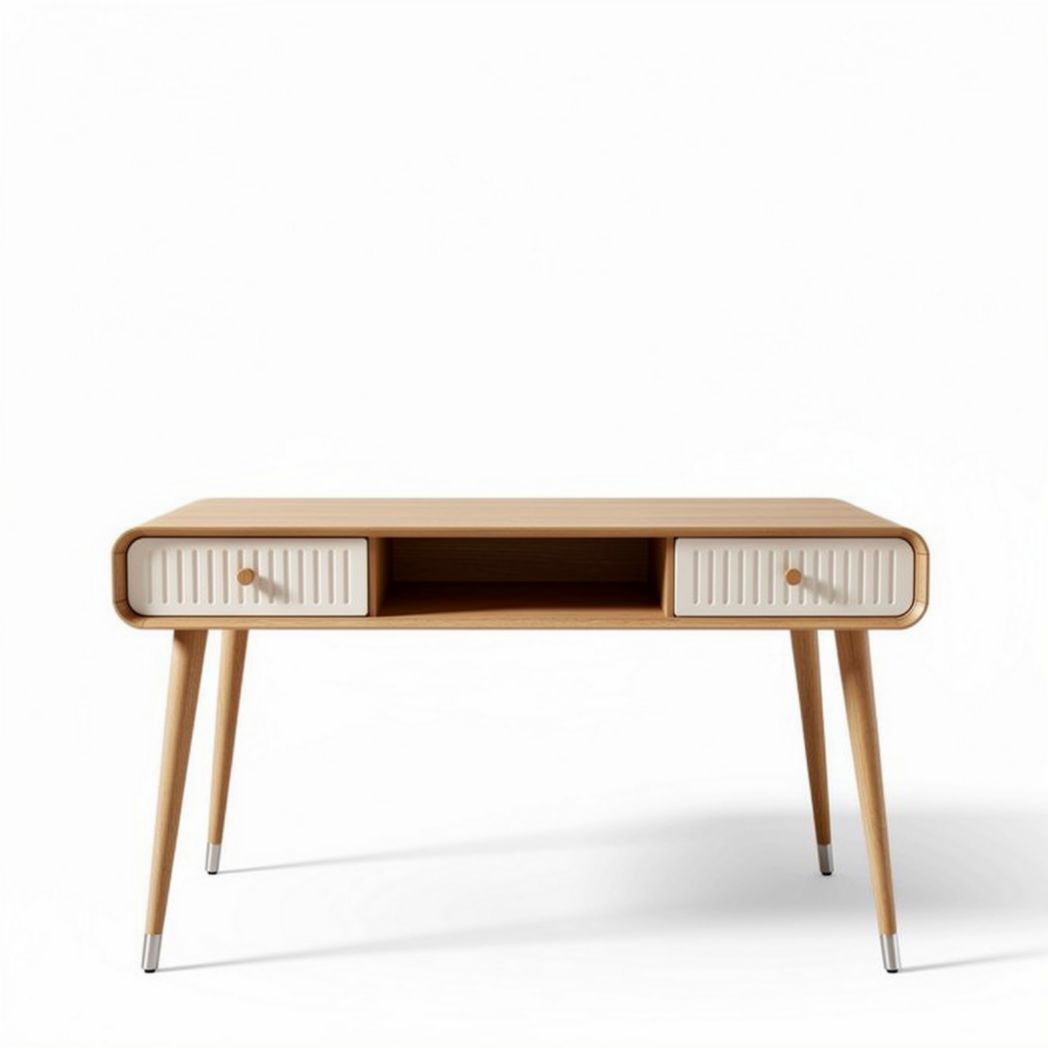 Wooden desk with storage drawers and open shelf in natural finish 120 x 60 x 75cm