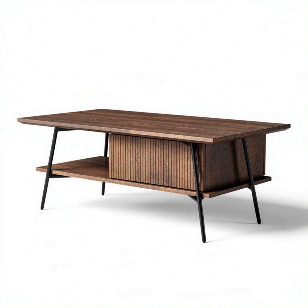 Wooden coffee table with storage shelf and metal legs 120 x 60 x 45cm