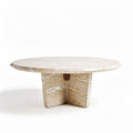 Round coffee table in beige stone with a modern design 80 x 80 x 40cm