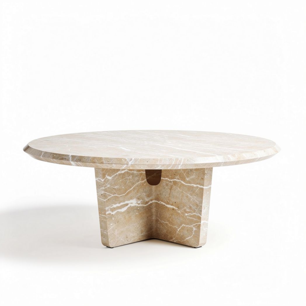 Round coffee table in beige stone with a modern design 80 x 80 x 40cm