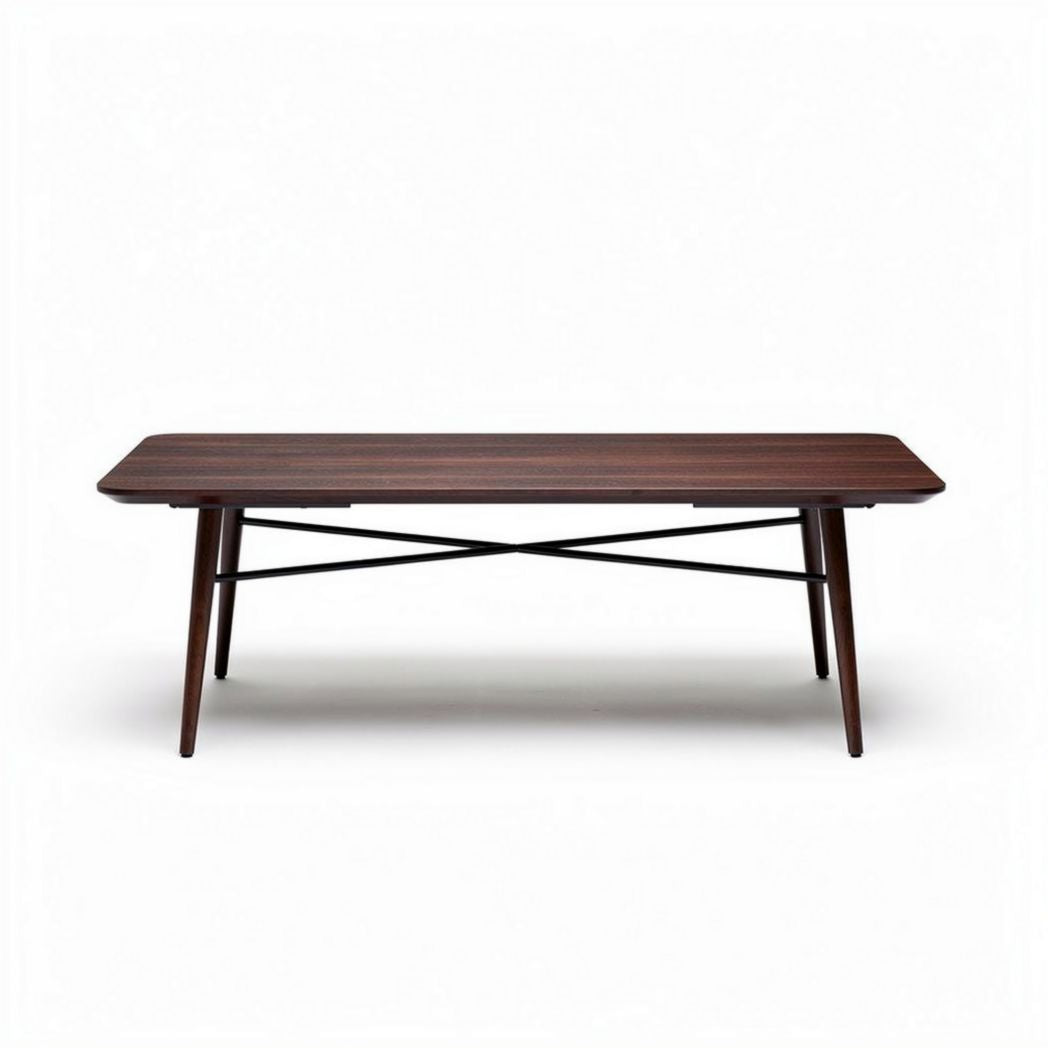 Wood coffee table with tempered glass top and metal legs 120 x 60 x 45cm